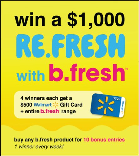 $1,000 re.fresh with b.fresh Giveaway – Win $500 Walmart Gift Card + Full Range Of b.fresh Products (4 Winners)