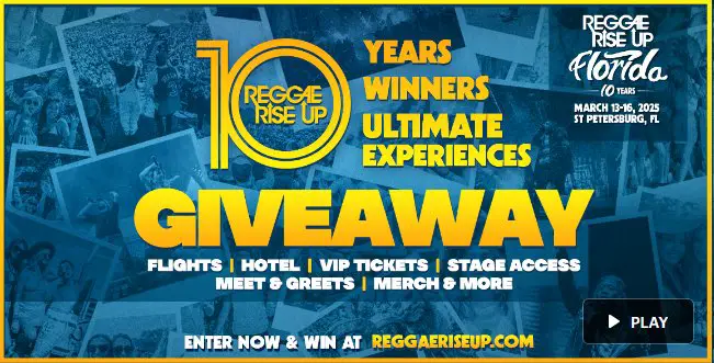 10 Years of Reggae Rise Up Florida Ultimate Giveaway – Win Flights, Hotel Stays, VIP Tickets, Stage Access & More (10 Winners)