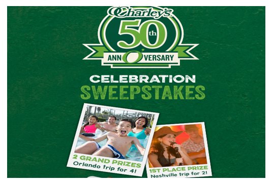 Allegiant O’Charley’s 50th AnnO’versary Celebration Sweepstakes – Win A Trip For 4 To Orlando