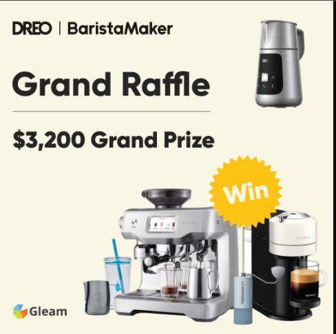 Amazing Coffee Machine DREO BaristaMaker Sweepstakes – Win A Breville Espresso Machine & More (39 Winners)