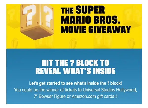 Amazon Super Mario Bros. Movie Giveaway - Win Universal Studios Hollywood Tickets, $50 Amazon Gift Cards Or More