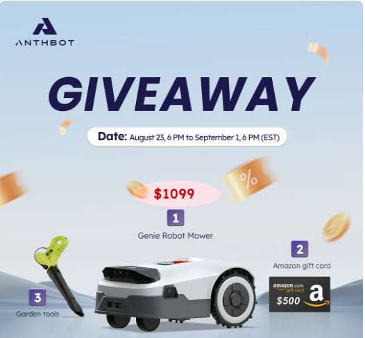 ANTHBOT Genie Robot Mower Giveaway –  Win A Genie Robot Mower Or $500 Amazon Gift Card