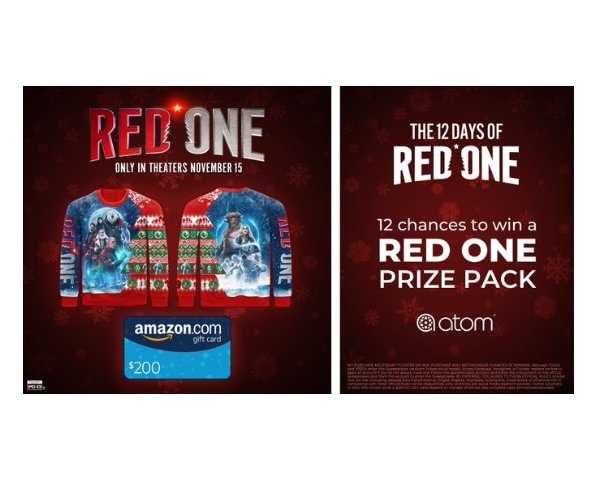 Atom 12 Days of Red One 2024 Social Sweepstakes - Win An Ugly Sweater & A $200 Amazon Gift Card