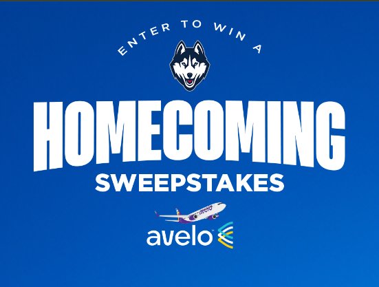 Avelo Airlines Homecoming Sweepstakes - Win A Trip For 2 To The University Of Connecticut Homecoming Football Game