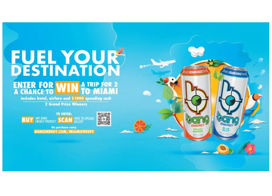 Bang Energy Sweepstakes - Win A Trip For 2 To Miami (2 Winners)