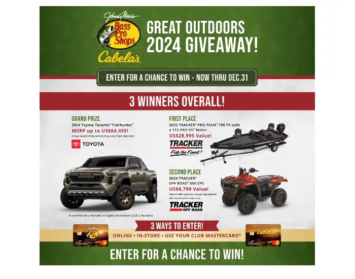 Bass Pro Shops & Cabela’s The Great Outdoors 2024 Giveaway - Win A Truck, Boat Or ATV