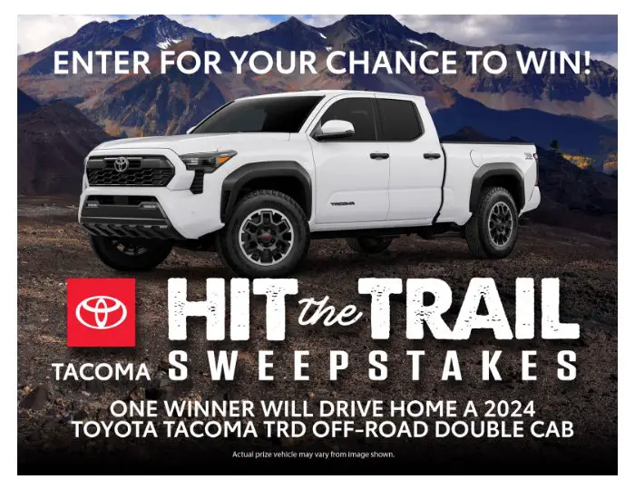 Bassmaster Toyota Tacoma Hit The Trail Sweepstakes - Win A Brand New 2024 Toyota Tacoma Truck
