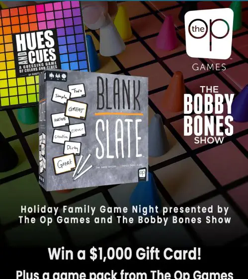 Bobby Bones Show’s Holiday Family Game Night Sweepstakes – Win A $1,000 Gift Card  + Games