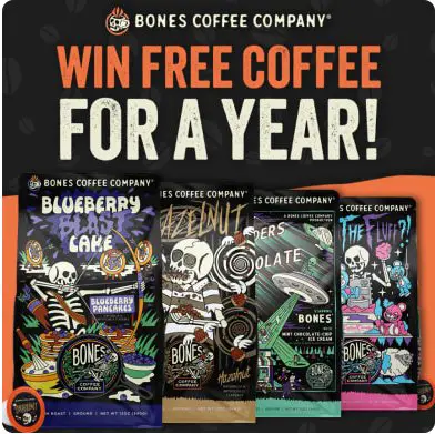 Bones Coffee Coffee For a Year Sweepstakes - Win Free Coffee For A Year!