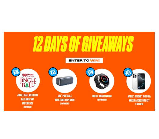 Boost Mobile 12 Days Of Giveaways Sweepstakes – Win A Trip For 2 To The 2024 iHeartRadio Jingle Ball & More (60 Winners)