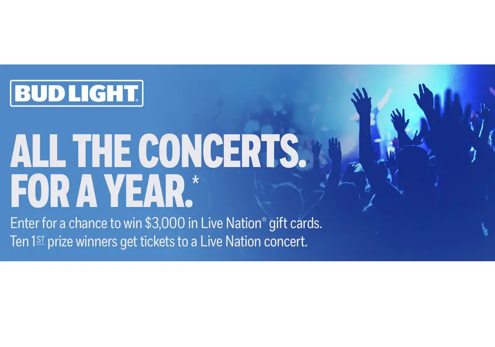 Bud Light Concerts For A Year Sweepstakes - Win A $3,000 Live Nation Gift Card