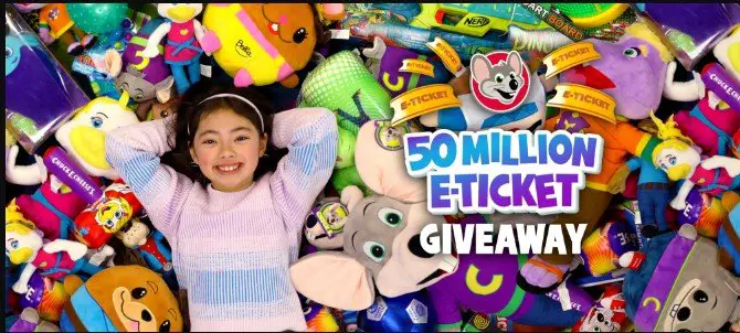 CHUCK E. Cheese 50 Million E-Ticket Giveaway – Win 50,000 e-Tickets, Worth $500 (1,000 Winners)