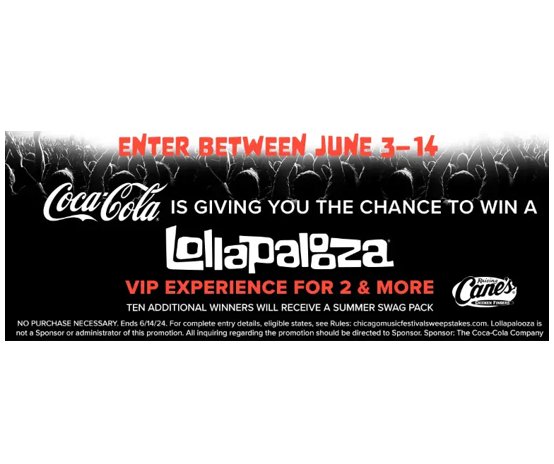 Coca-Cola Chicago Festival Sweepstakes – Win A Trip For 2 To The Lollapalooza Music Festival In Chicago
