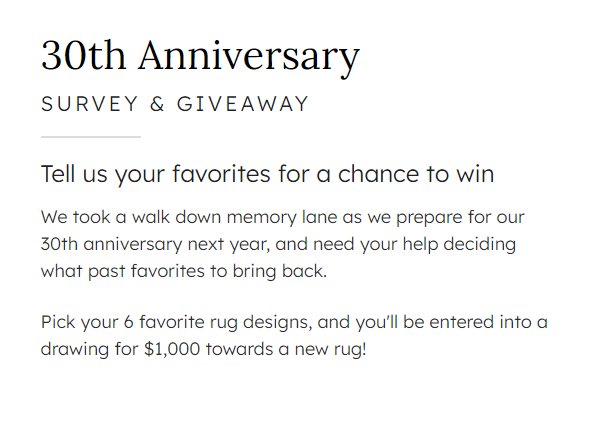 Company C 30th Anniversary Survey & Giveaway- Win $1,000 For A New Rug