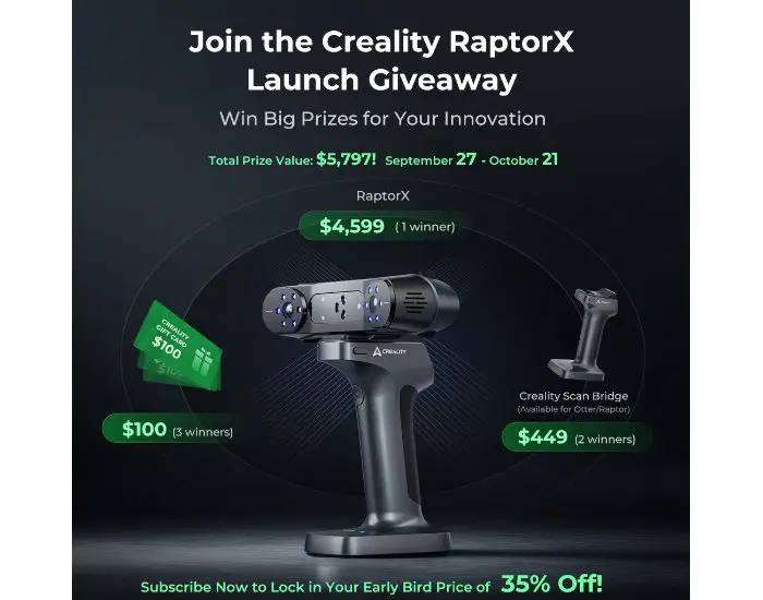 Creality RaptorX Launch Giveaway - Win A 3D Scanner & More