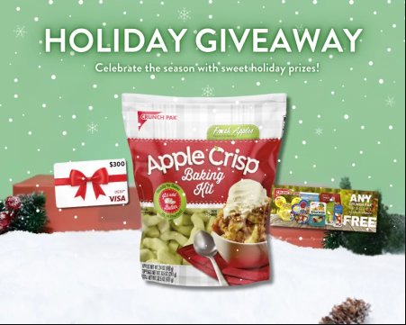 Crunch Pak Sweet Holiday Sweepstakes – Win Gift Card, Crunch Pak Apple Crisp Baking Kits & More (3 Winners)