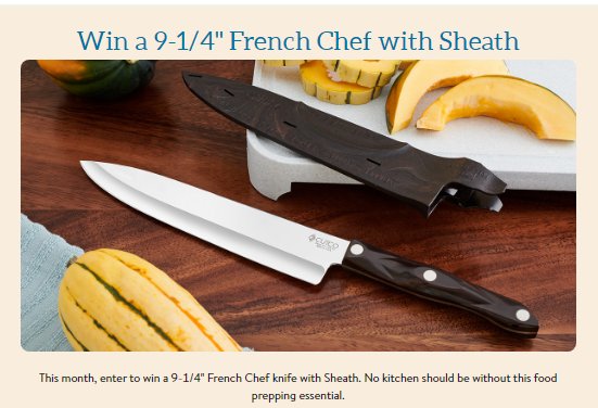 Cutco July Sweepstakes - Win A French Chef Knife With Sheath