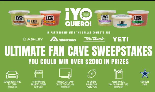 Dallas Cowboys Yo Quiero Ultimate Fan Cave Sweepstakes – Win $500 Gift Card, Cowboys Swag Bag, YETI Tundra 35 Cooler & More