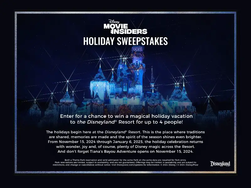 Disney Movie Insiders Holiday Sweepstakes - Win A Trip For 4 To Disneyland Resort