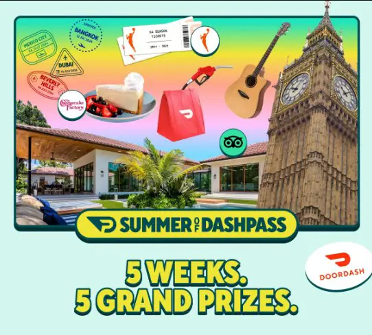 DoorDash Summer Of Dashpass Sweepstakes – Win A Trip For 4 To A Concert Performance Of Sponsor’s Choice In London