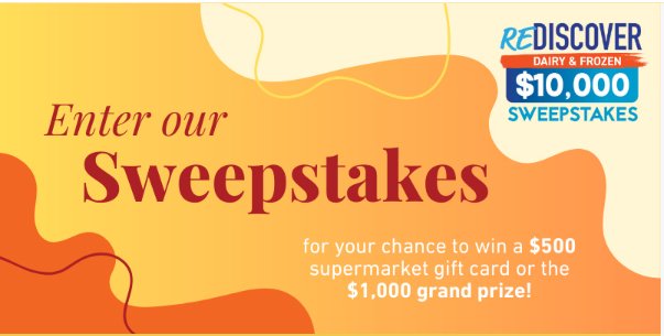 Easy Home Meals Rediscover Dairy & Frozen $10,000 Sweepstakes – Win $1,000 Or $500 Supermarket Gift Card (18 Winners)