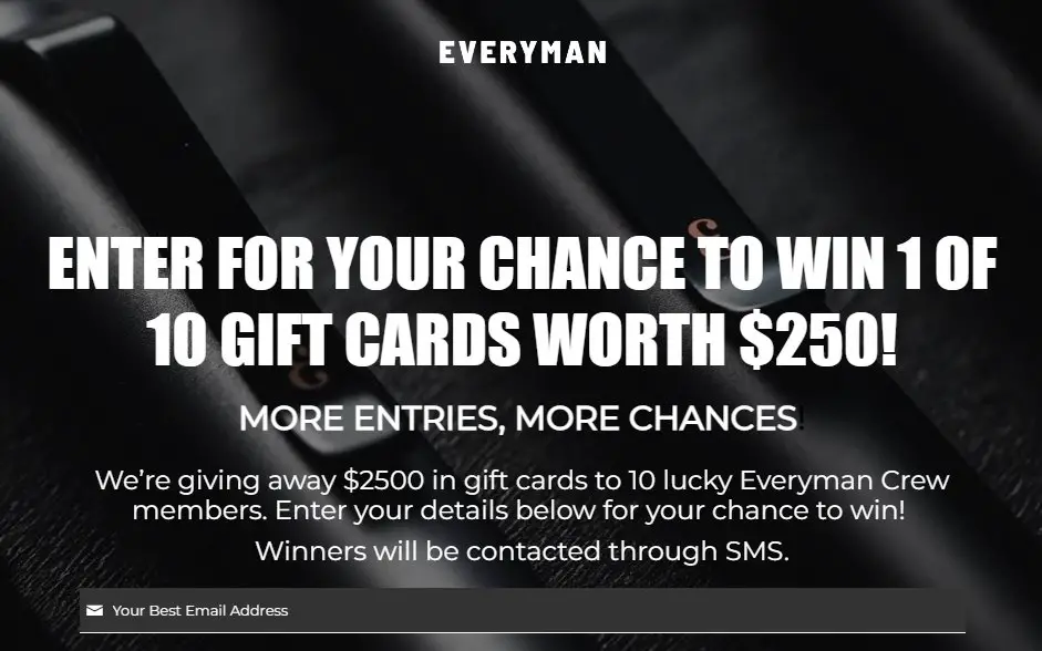 Everyman Gift Card Giveaway - $250 Gift Cards, 10 Winners