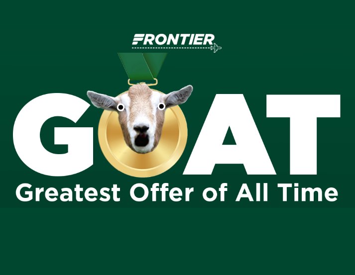 Frontier Airlines GOAT Sweepstakes - Win Up To 20,000 Frontier Airline Miles