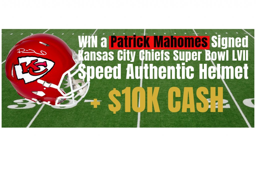 Give Me Wins Patrick Mahomes Helmet & $10K Cash Sweeps - Win $10,000 + A Patrick Mahomes Signed Helmet