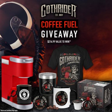 GothRider Coffee Fuel Giveaway - Win A K-Mini Plus Coffee Machine,  Cups & More