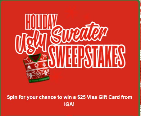 IGA Holiday Ugly Sweater 2024 Instant Win – Win A $25 Prepaid Card (100 Winners)