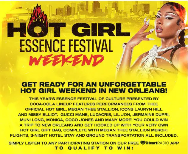 iHeartRadio Hot Girl Essence Weekend Sweepstakes – Win A Trip For 2 To Attend The 2023 Essence Festival Of Culture