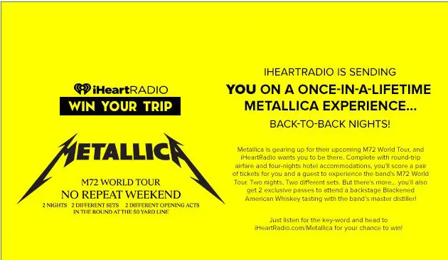 iHeartRadio Metallica Tour Trip Giveaway - Win A Trip For 2 To A Metallica Concert