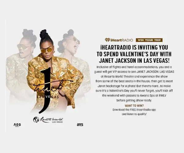 IHeartRadio Valentine’s Weekend At Janet Jackson Las Vegas Sweepstakes - Win A Trip For Two To Las Vegas