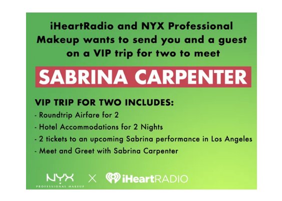 iHeartRadio Win A Trip To Meet Sabrina Carpenter In LA Sweepstakes - Win A Trip For 2 To Los Angeles