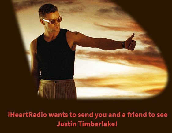 IHeartRadio Justin Timberlake The Forget Tomorrow World Tour Sweepstakes - Win A Trip To See Justin Timberlake Live In Concert