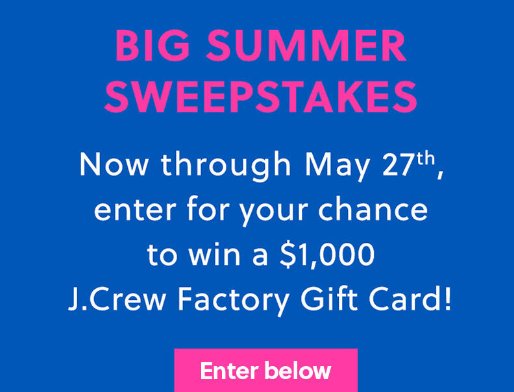 J. Crew Factory x Simon Sweepstakes – Win A $1,000 J. Crew Factory Gift Card
