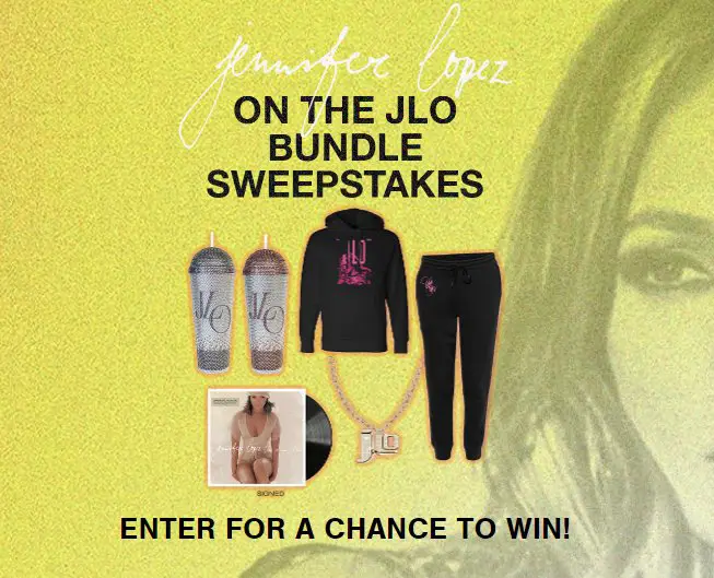 Jennifer Lopez On The JLO Bundle Sweepstakes -  Win Jennifer Lopez Merch Including Necklace, Sweatpants & More