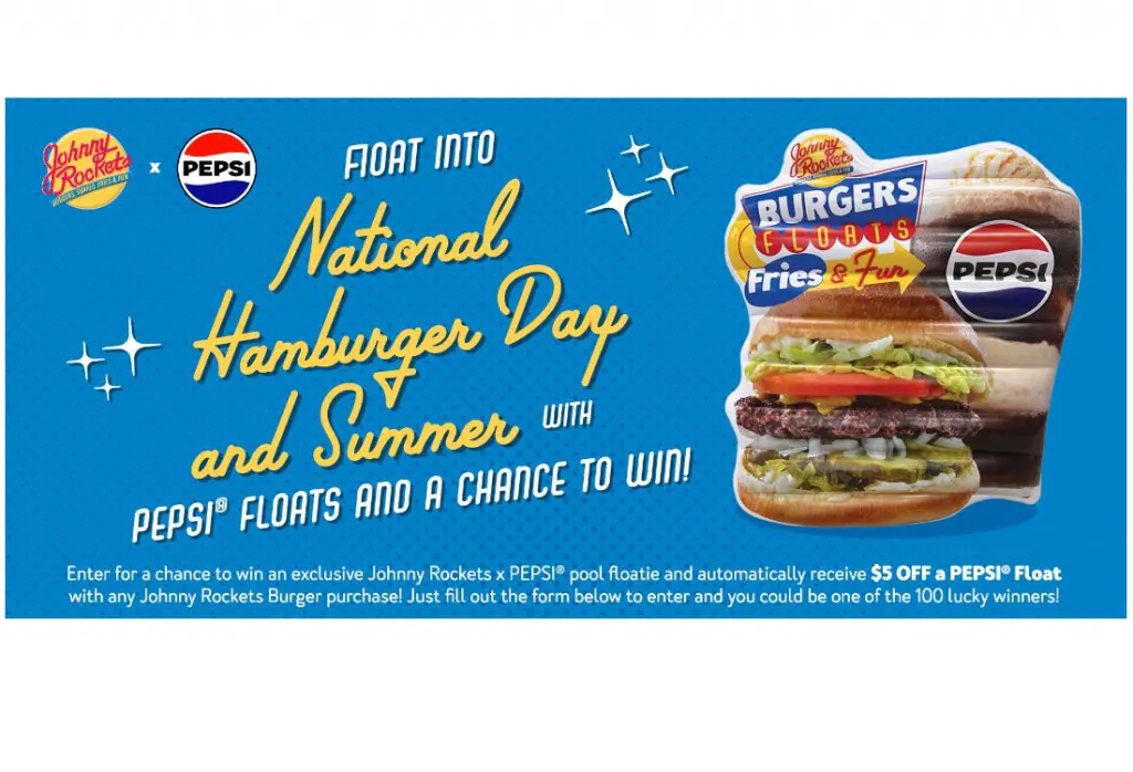 Johnny Rockets X Pepsi National Hamburger Day Sweepstakes - Win An Inflatable Pool Float (100 Winners)