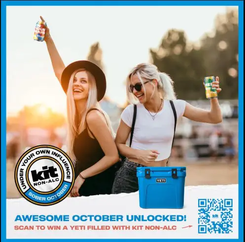 Kit Non- Alc Under Your Own Influence Sober October Program Giveaway – Win A Drink Filled Yeti Roadie 32 Wheeled Cooler