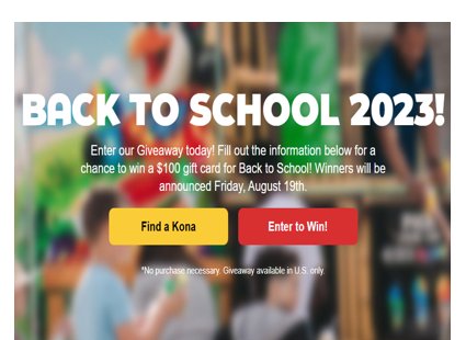 Kona Back To School Sweepstakes - Win A $100 Gift Card