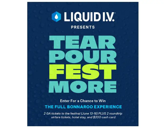 Liquid I.V. Tennessee Festival Sweepstakes - Win A Trip For 2 To Bonnaroo