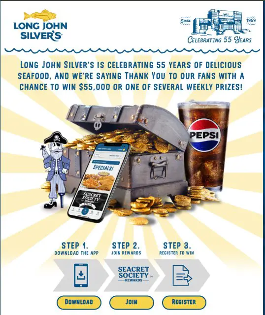 Long John Silver’s 55th Anniversary Sweepstakes – Win $55,000 Cash & More (129 Winners)