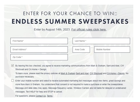 Mark & Graham Endless Summer Sweepstakes - Win A $2,154 Summer Prize Package