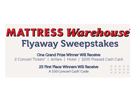 Mattress Warehouse Flyaway Sweepstakes - Win A Trip For 2 To A Live Nation Concert Of Your Choice