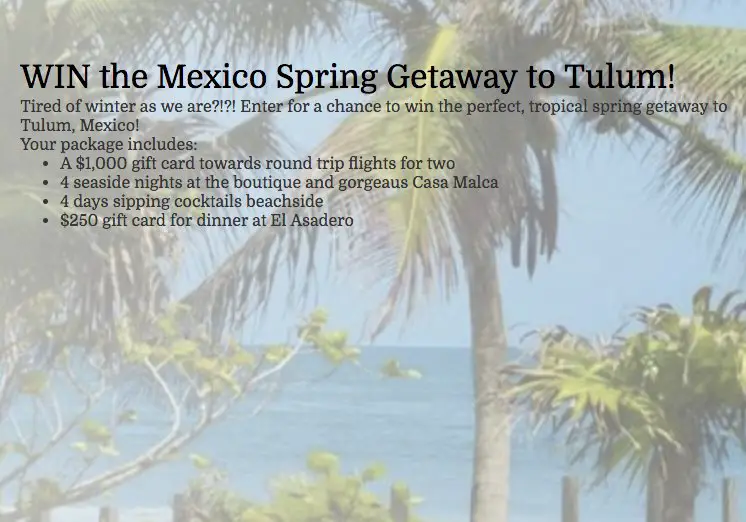 Mexico Spring Getaway to Tulum Sweepstakes