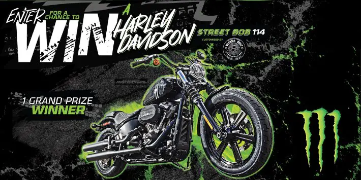 Monster Energy Harley Davidson Motorcycle Sweepstakes – Win A Custom 2024 Harley-Davidson Street Bob 114 Motorcycle