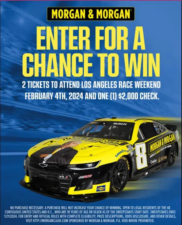 Morgan & Morgan Las Vegas Race Weekend Sweepstakes - Win 2 Tickets To A Racing Event + $2,000 Cash