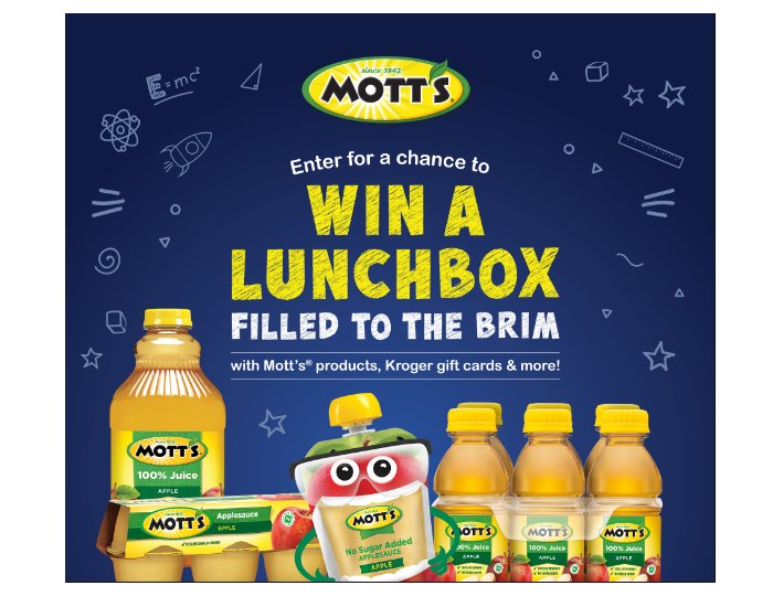 Mott's LLP 2024 Fill Your Lunchbox QR Code Sweepstakes - Win A Kroger Gift Card, Backpack & More (Limited States)