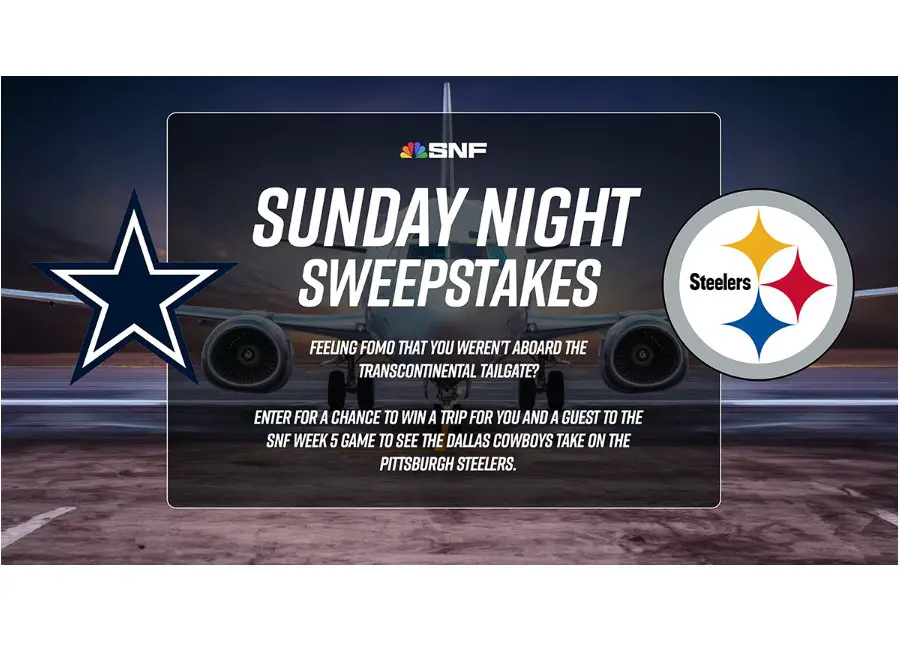 NBC Sunday Night Sweepstakes - Win A Trip For 2 To The Cowboys Vs. Steelers Game