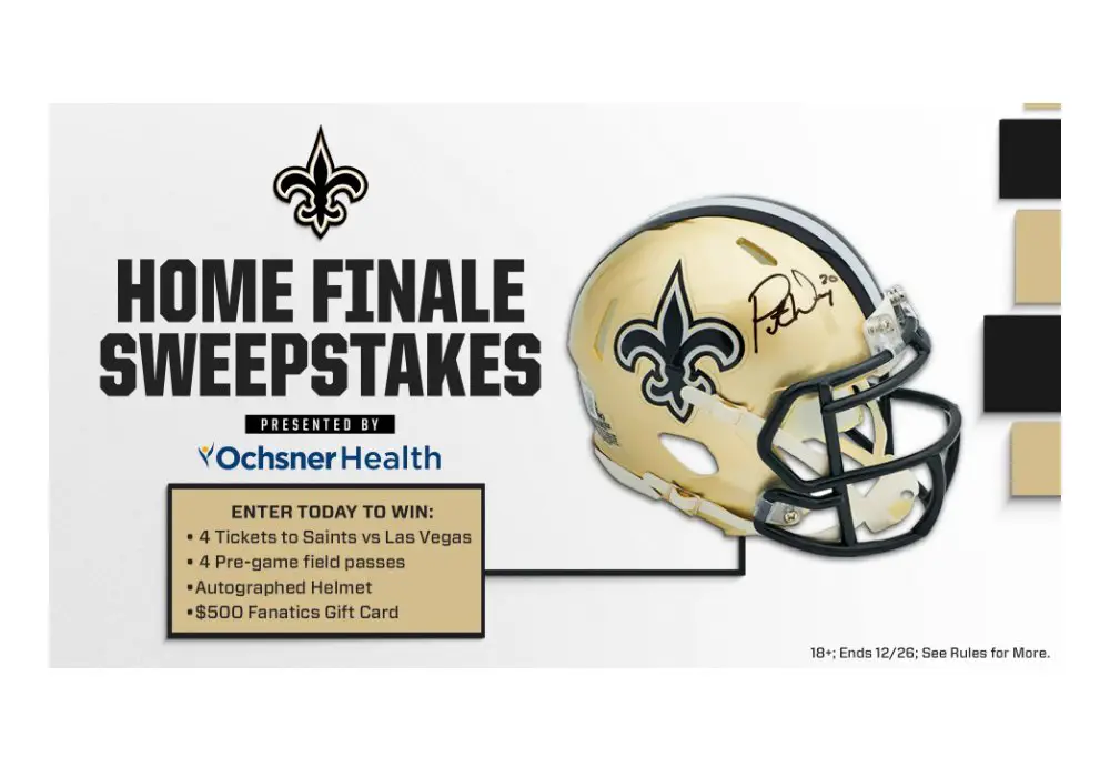 New Orleans Saints VIP Home Finale Experience Sweepstakes - Win Four Home Game Tickets & More